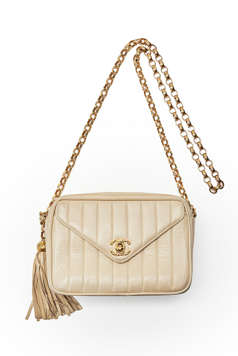 CHANEL Mademoiselle Fringe Bijou Chain Shoulder Bag Lambskin Ivory Gold-Tone Hardware Pre-Owned - Vintage La Charme
