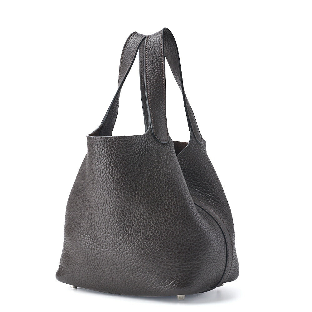 HERMES Picotin Lock PM Handbag Tryon Clemence Chocolat Silver-Tone Hardware Pre-Owned - Vintage La Charme