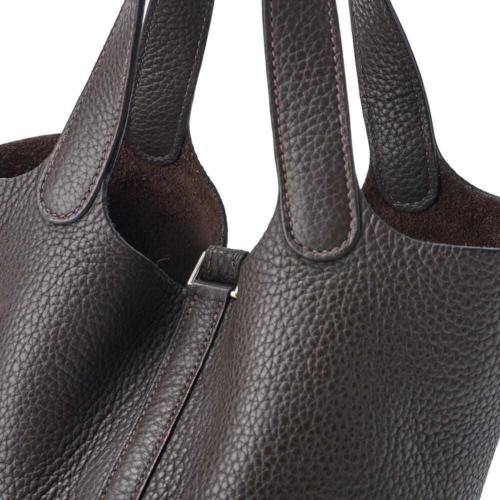 HERMES Picotin Lock PM Handbag Tryon Clemence Chocolat Silver-Tone Hardware Pre-Owned - Vintage La Charme