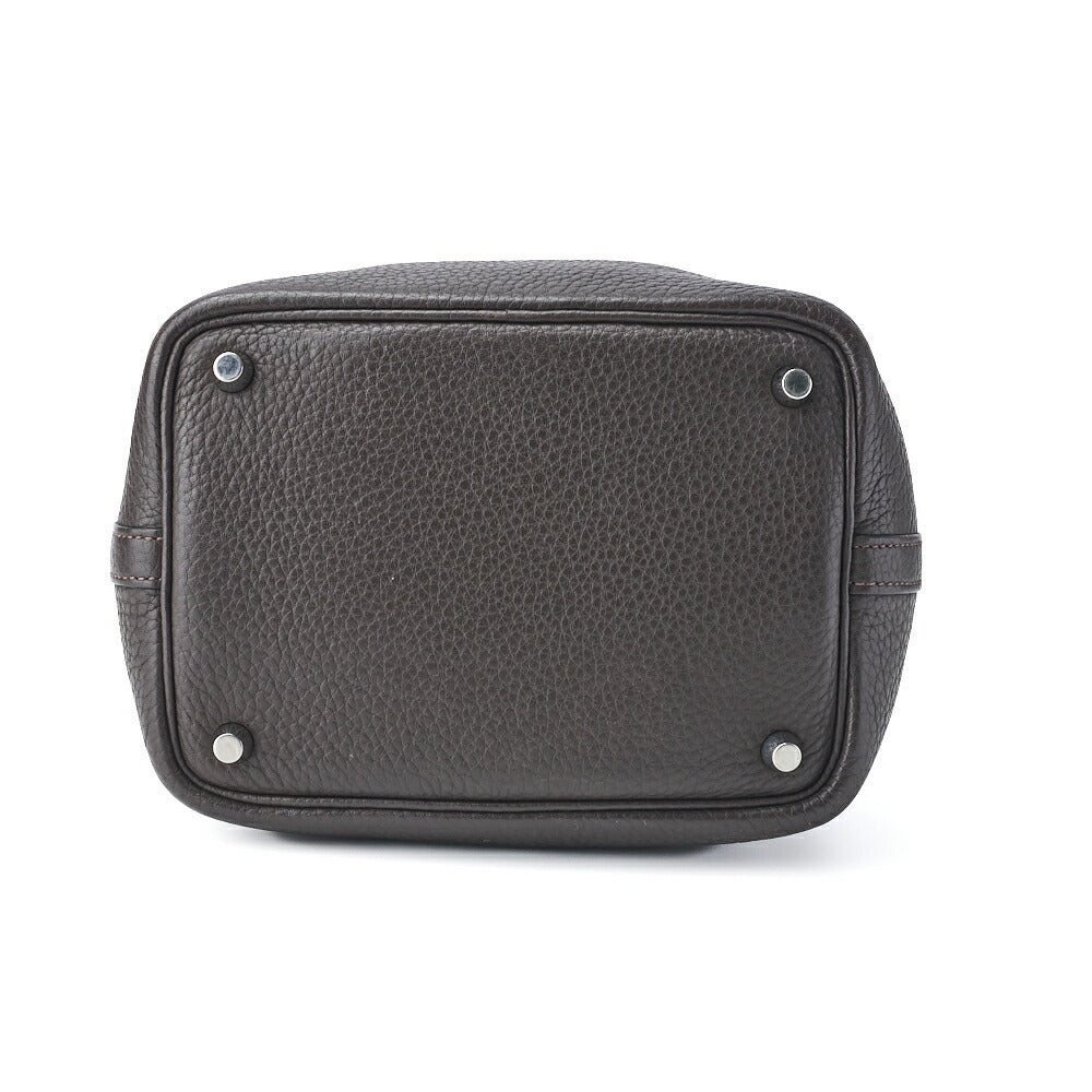 HERMES Picotin Lock PM Handbag Tryon Clemence Chocolat Silver-Tone Hardware Pre-Owned - Vintage La Charme