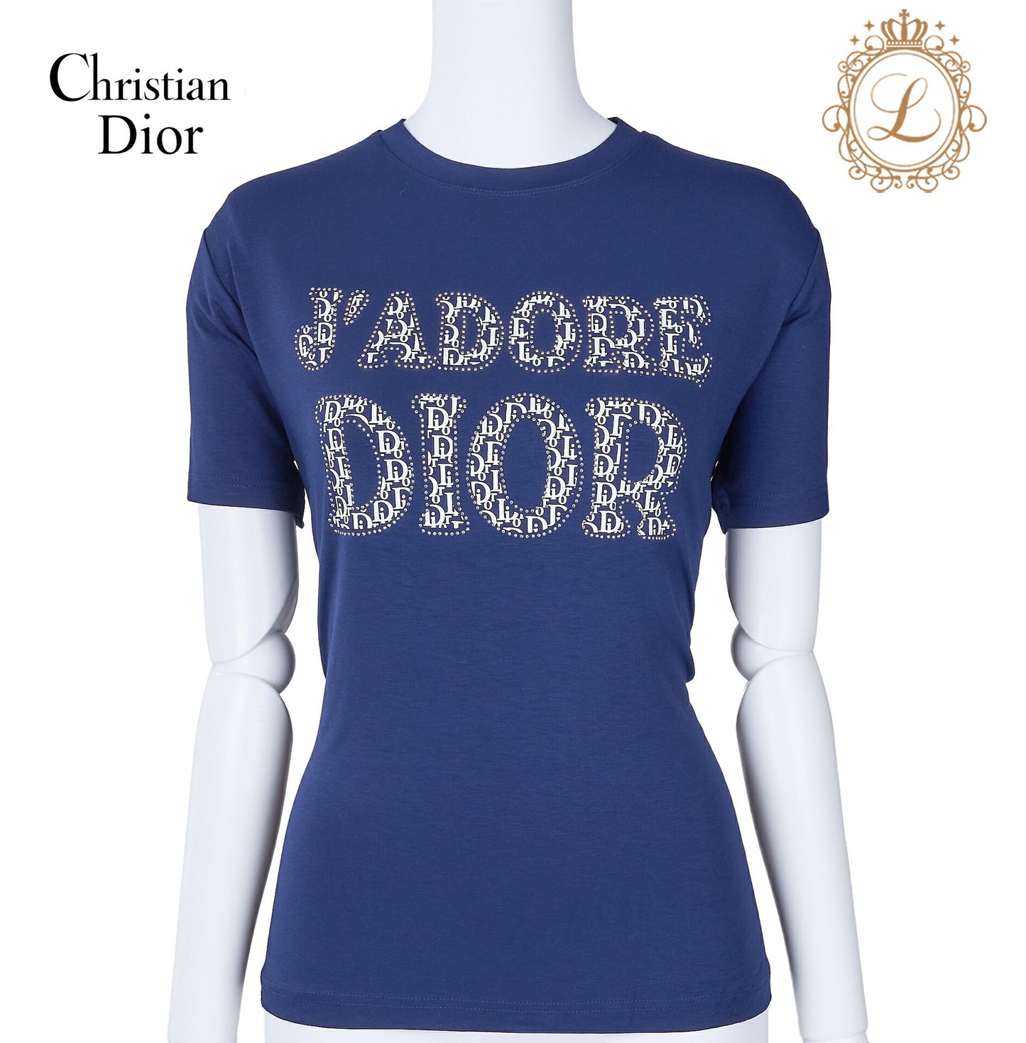 Dior T-Shirt Short Sleeve Cut-and-Sew Polyester Navy Blue Gold-Tone Hardware Pre-Owned - Vintage La Charme