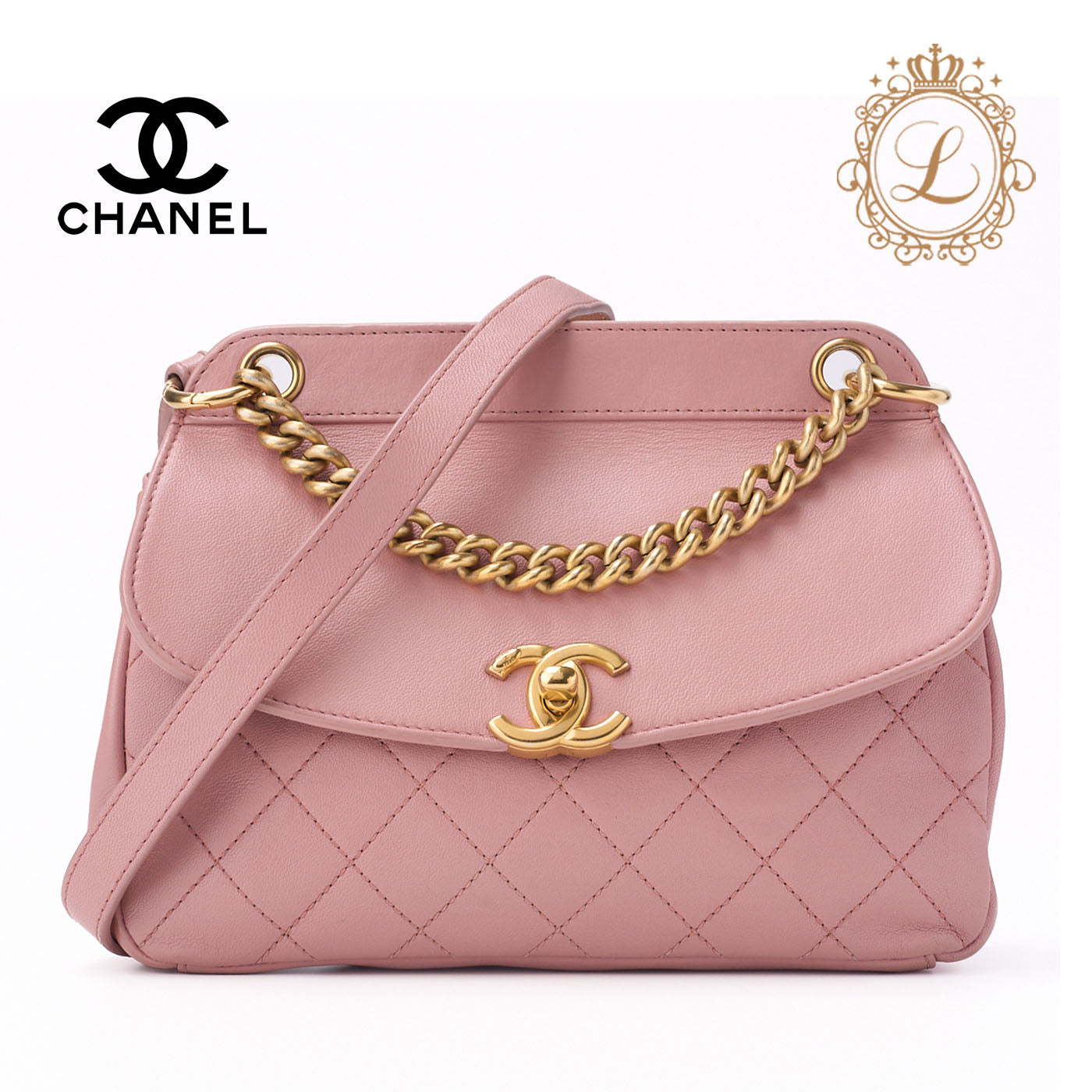 CHANEL Mini Shoulder Bag Matelasse Round Flap Chain Shoulder Lambskin Pink Gold-Tone Hardware Pre-Owned - Vintage La Charme