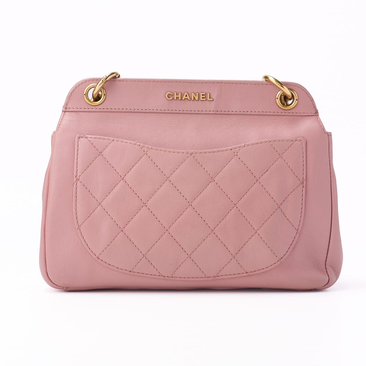 CHANEL Mini Shoulder Bag Matelasse Round Flap Chain Shoulder Lambskin Pink Gold-Tone Hardware Pre-Owned - Vintage La Charme