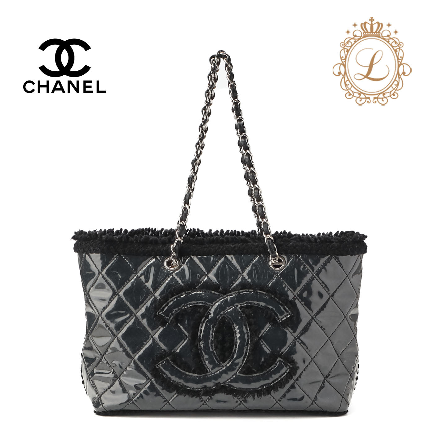 CHANEL Shoulder Bag, Matelasse, Double Chain, Cotton Vinyl, Black, Silver-Tone Hardware, Pre-Owned - Vintage La Charme