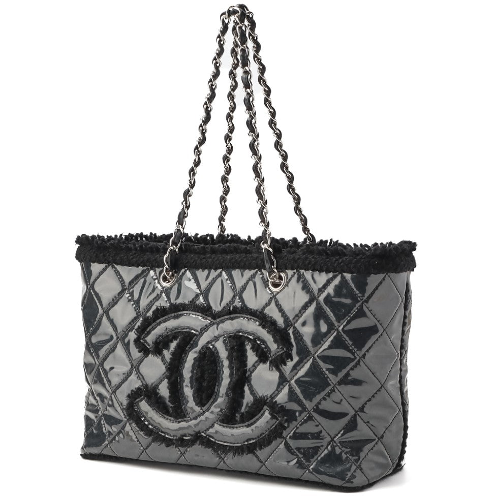 CHANEL Shoulder Bag, Matelasse, Double Chain, Cotton Vinyl, Black, Silver-Tone Hardware, Pre-Owned - Vintage La Charme