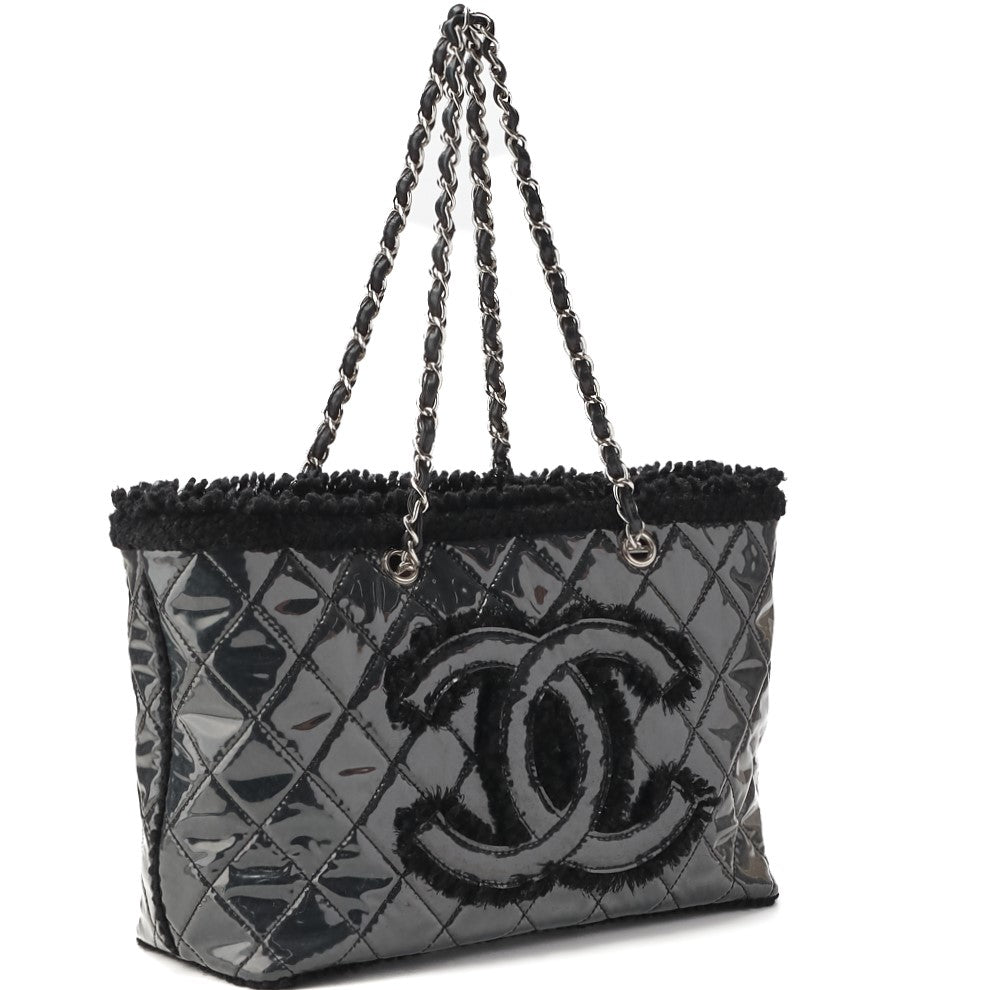 CHANEL Shoulder Bag, Matelasse, Double Chain, Cotton Vinyl, Black, Silver-Tone Hardware, Pre-Owned - Vintage La Charme