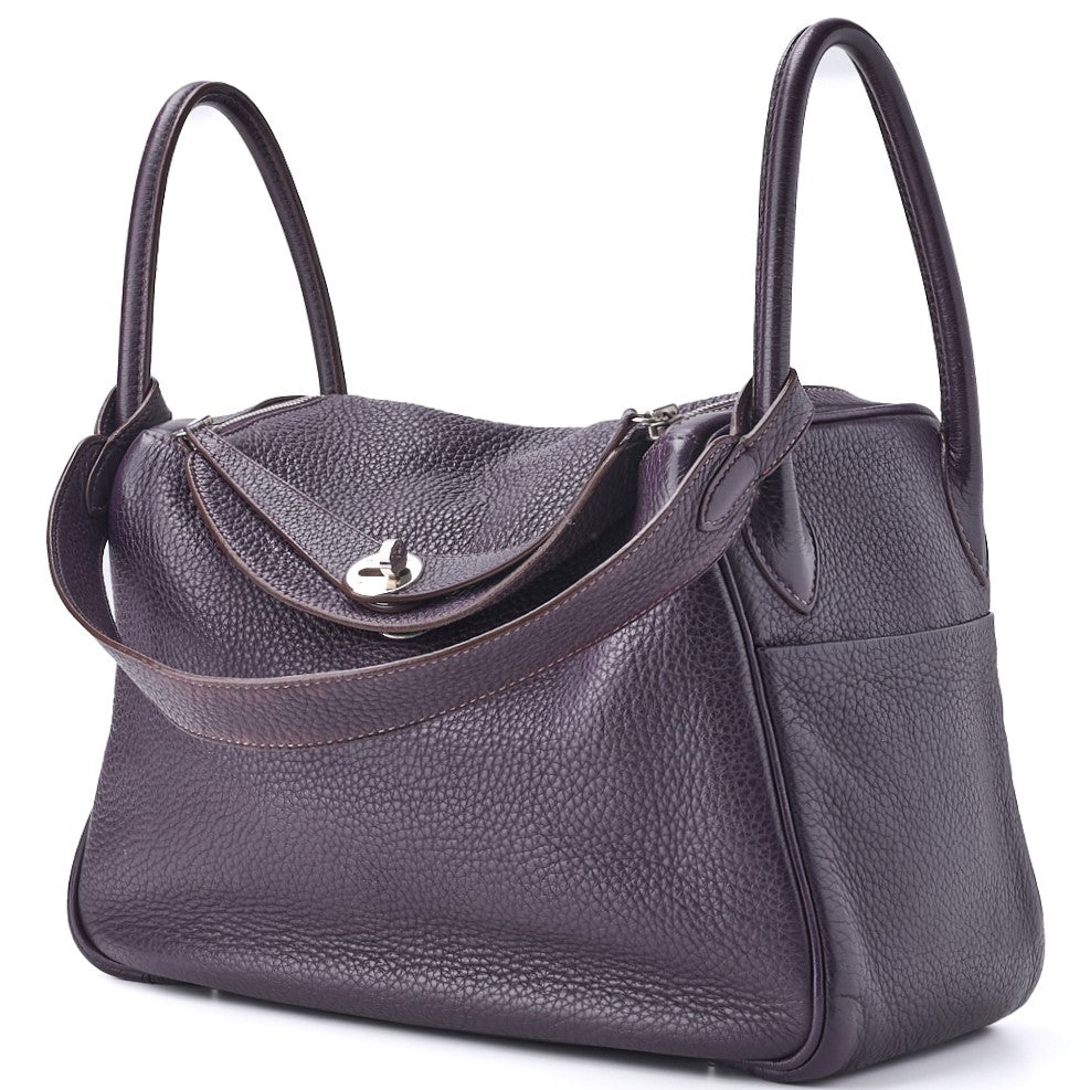 HERMES Lindy 30 2WAY Shoulder Bag Tryon Clemence Raisin Gold-Tone Hardware Pre-Owned - Vintage La Charme