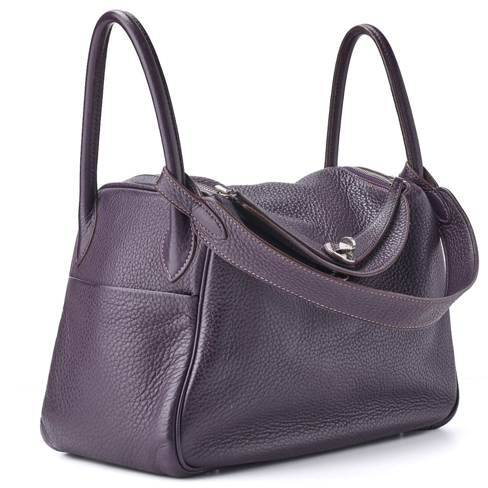 HERMES Lindy 30 2WAY Shoulder Bag Tryon Clemence Raisin Gold-Tone Hardware Pre-Owned - Vintage La Charme