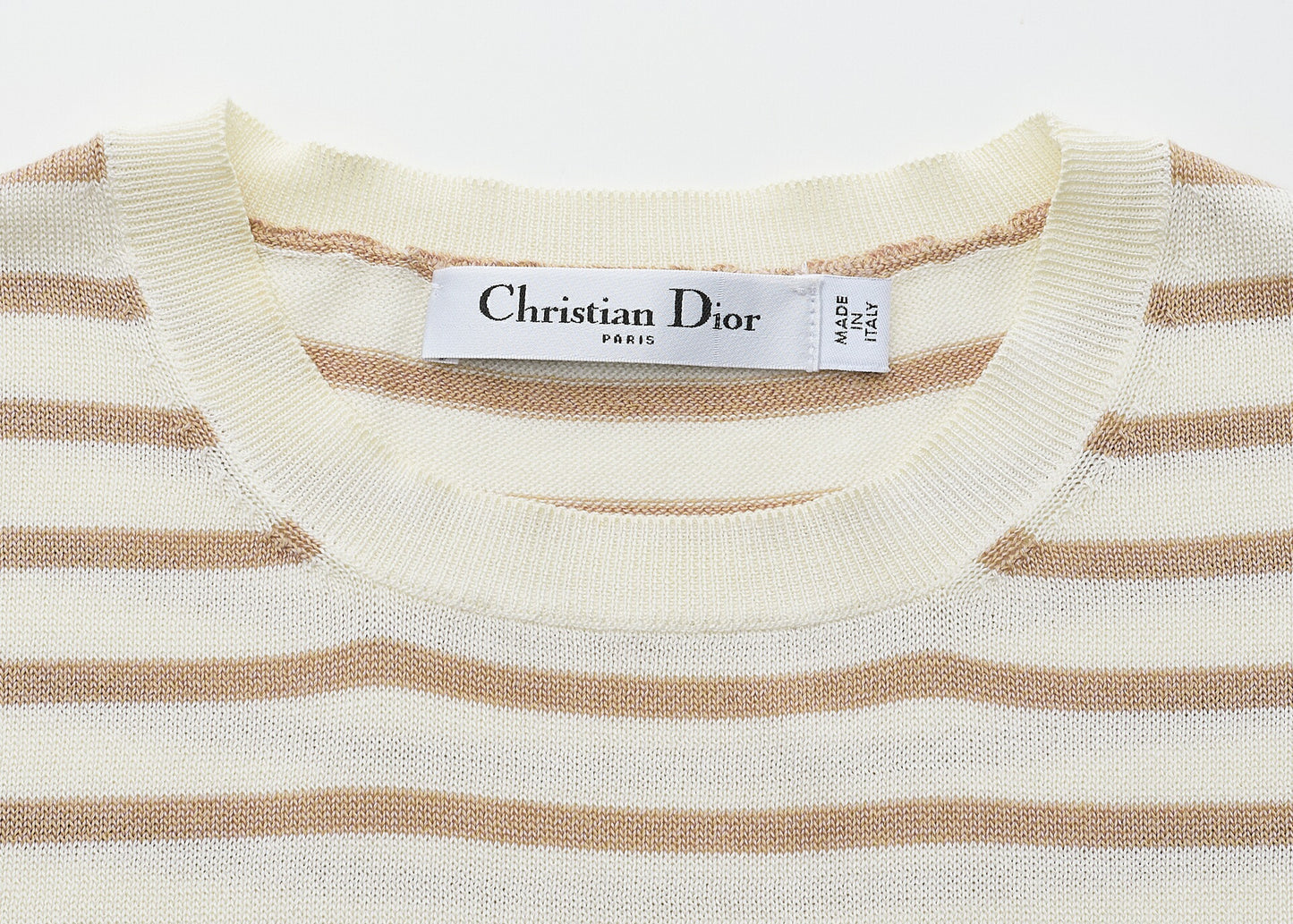 Dior T-Shirt Cut-and-Sew Short Sleeve Top, Silk, Ivory, Gold-Tone Hardware, Pre-Owned - Vintage La Charme