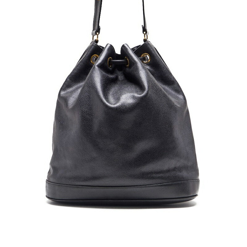 CHANEL Chain Backpack Bag, Outside Flap with Ball Charm, Drawstring, Caviar Skin, Black, Gold-Tone Hardware, Pre-Owned - Vintage La Charme