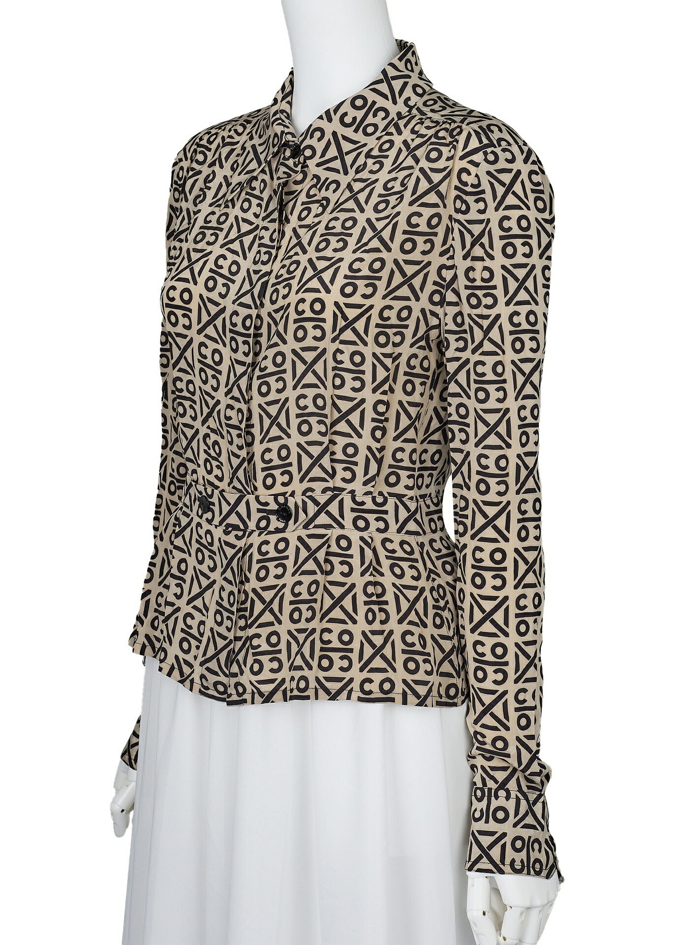 CHANEL Blouse Shirt, Coco Mark Logo Button, Silk, Beige, Gold-Tone Hardware, Pre-Owned - Vintage La Charme