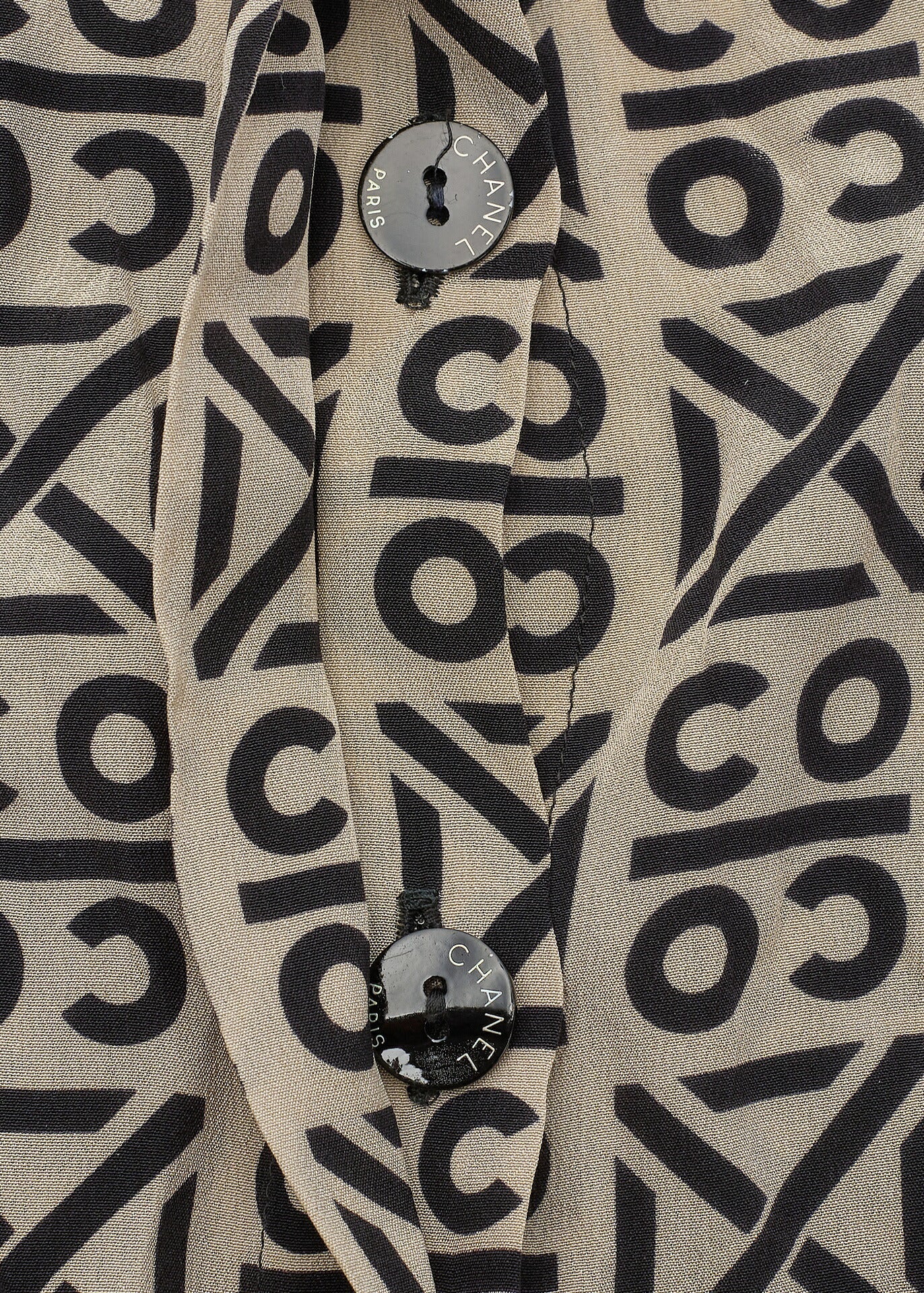 CHANEL Blouse Shirt, Coco Mark Logo Button, Silk, Beige, Gold-Tone Hardware, Pre-Owned - Vintage La Charme