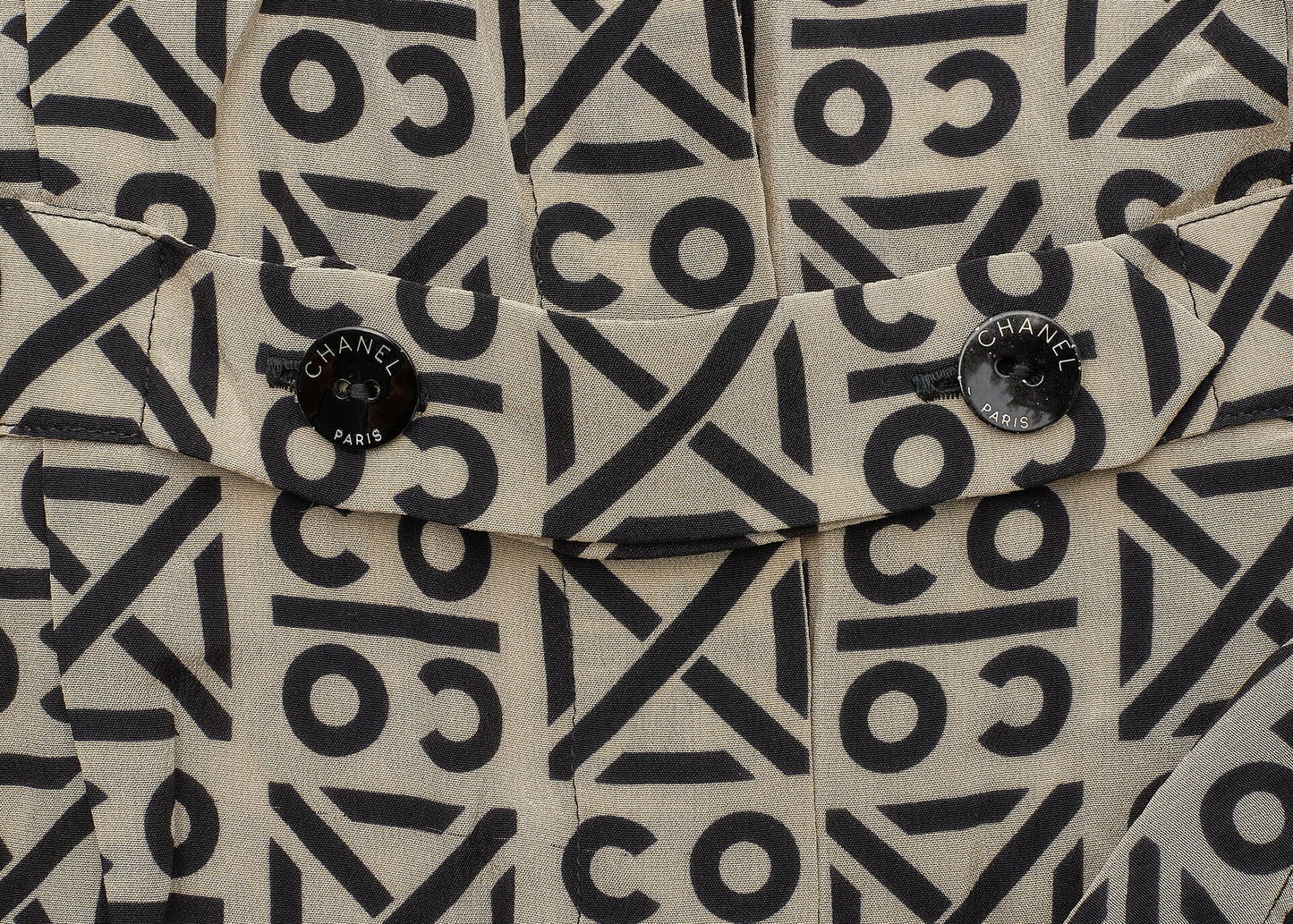 CHANEL Blouse Shirt, Coco Mark Logo Button, Silk, Beige, Gold-Tone Hardware, Pre-Owned - Vintage La Charme