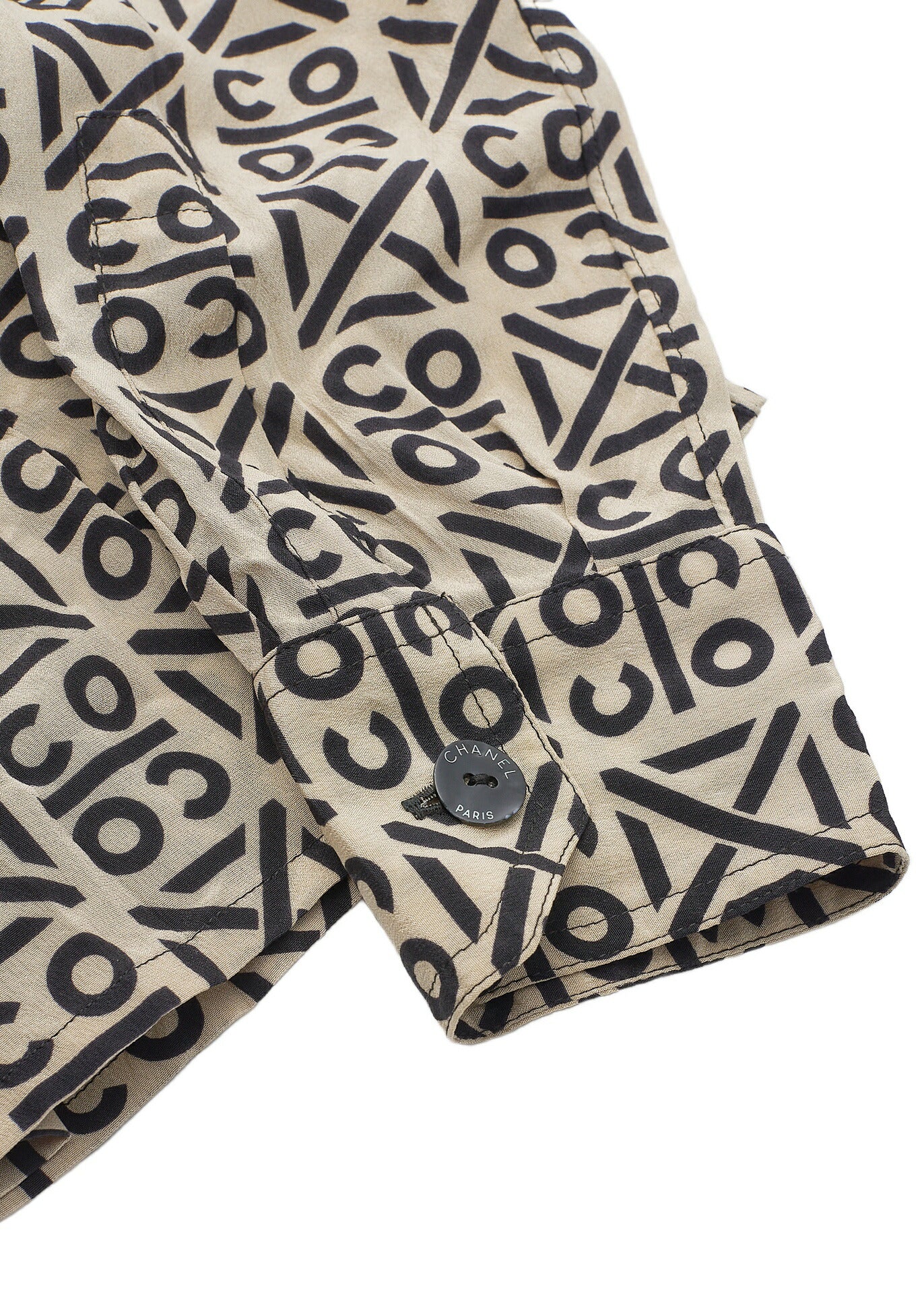 CHANEL Blouse Shirt, Coco Mark Logo Button, Silk, Beige, Gold-Tone Hardware, Pre-Owned - Vintage La Charme