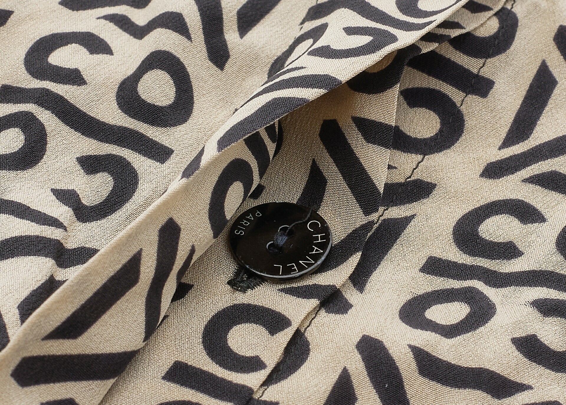 CHANEL Blouse Shirt, Coco Mark Logo Button, Silk, Beige, Gold-Tone Hardware, Pre-Owned - Vintage La Charme