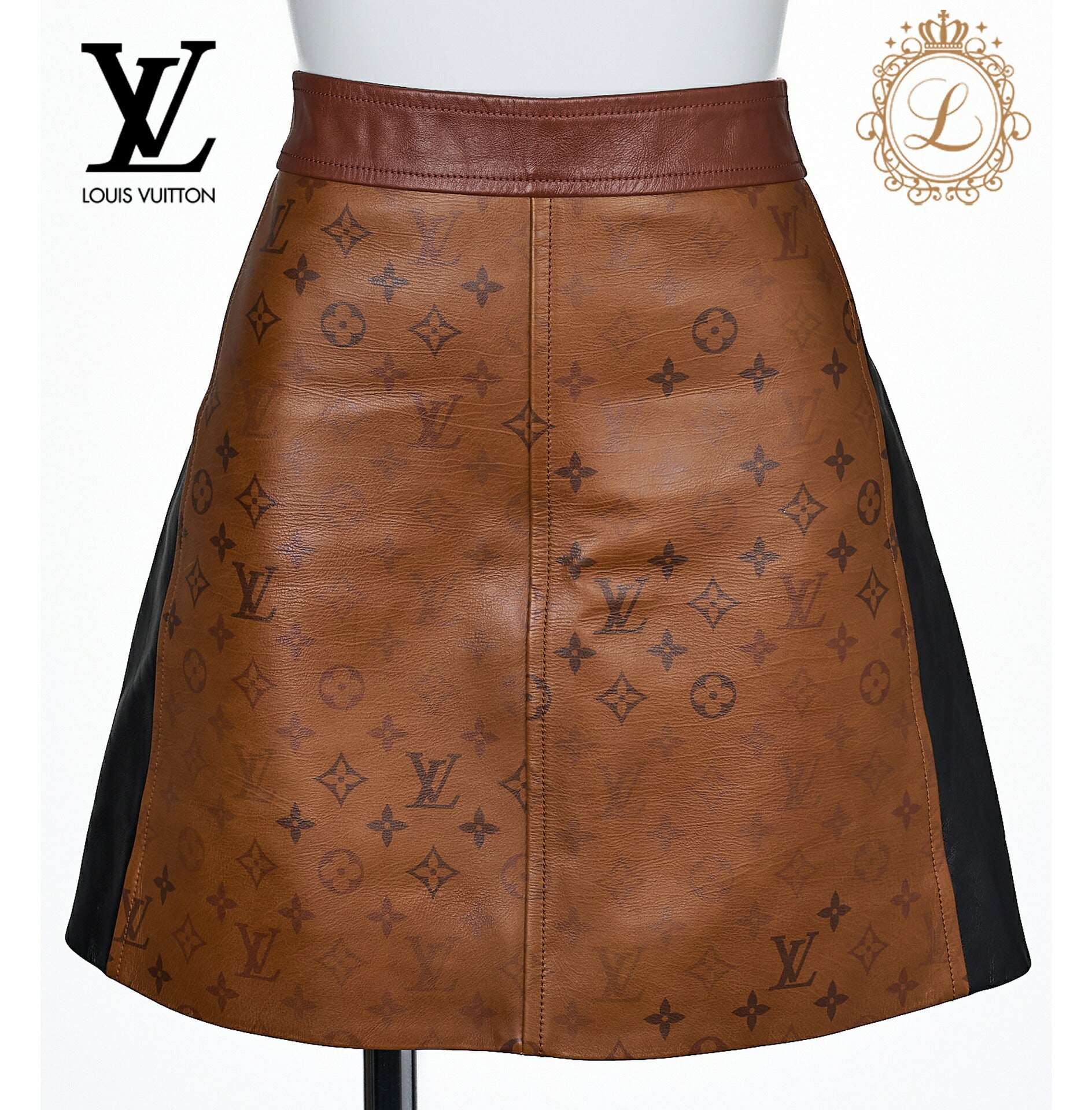 Louis Vuitton Skirt Bottoms, Monogram Logo, Cowhide Leather, Brown, Gold-Tone Hardware, Pre-Owned - Vintage La Charme