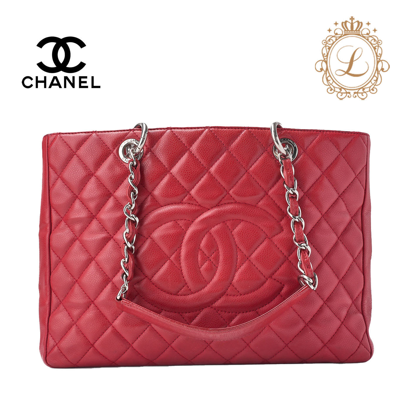 CHANEL Shoulder Bag, Matelasse GST Coco Mark, Caviar Skin, Red, Silver-Tone Hardware, Pre-Owned - Vintage La Charme