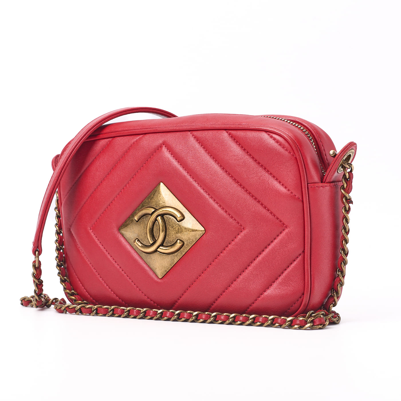 CHANEL Shoulder Bag, Diamond Stitch Coco Mark, Lambskin, Red, Gold-Tone Hardware, Pre-Owned - Vintage La Charme
