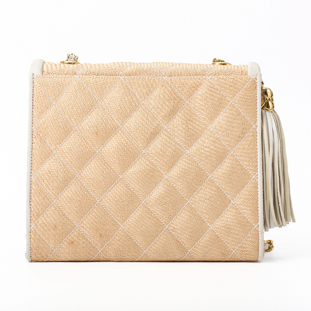 CHANEL Shoulder Bag, Matelasse, Fringe, Double Flap, Straw, Beige, Gold-Tone Hardware, Pre-Owned - Vintage La Charme
