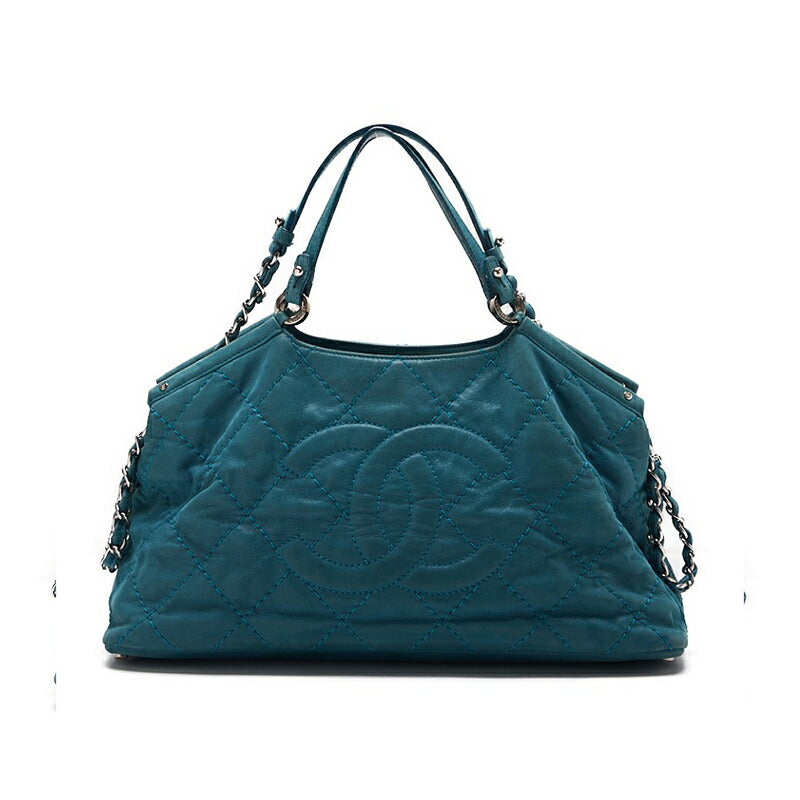 CHANEL Shoulder Bag Matelasse Wild Stitch Coco Mark 2WAY Sparkle Leather Emerald Green Silver-Tone Hardware Pre-Owned - Vintage La Charme