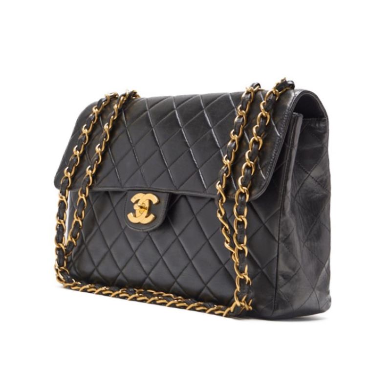 CHANEL Shoulder Bag, Deca Matelasse Turn Lock, Lambskin, Black, Gold-Tone Hardware, Pre-Owned - Vintage La Charme