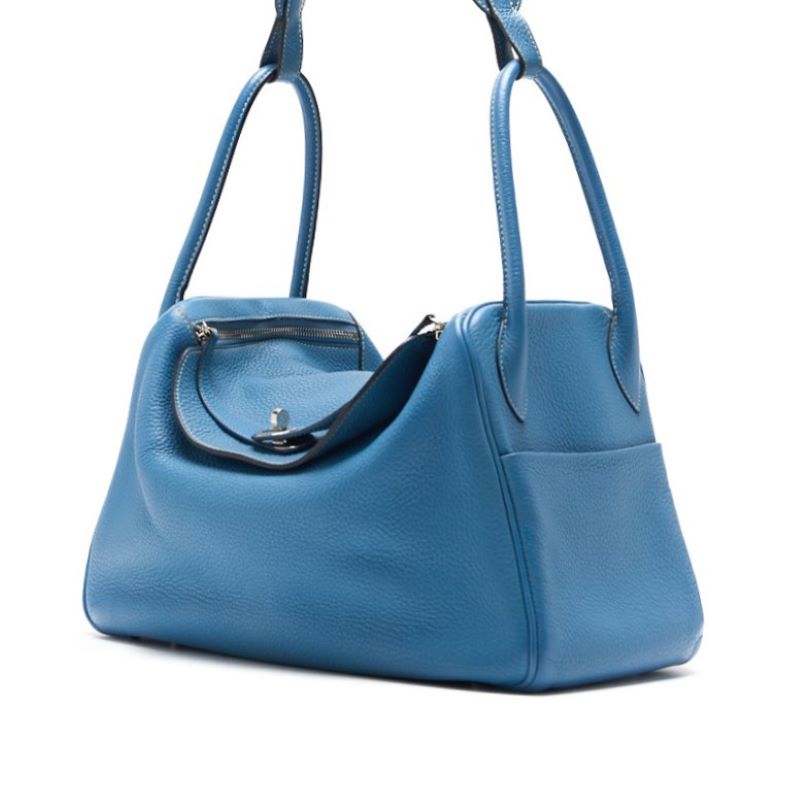 HERMES Lindy 34 Shoulder Bag, Tryon Clemence, Blue Jean, Silver-Tone Hardware, Pre-Owned - Vintage La Charme