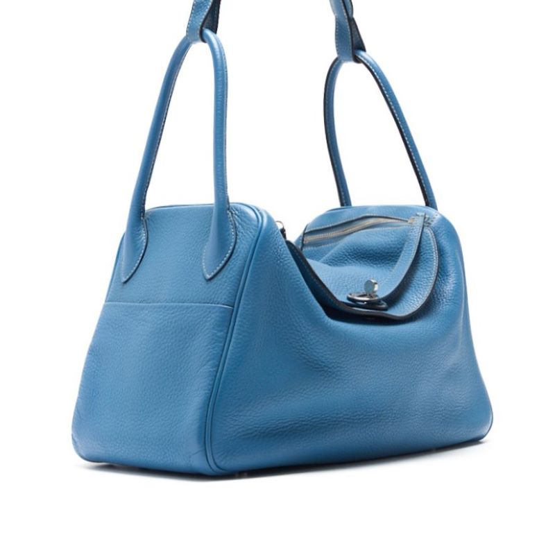 HERMES Lindy 34 Shoulder Bag, Tryon Clemence, Blue Jean, Silver-Tone Hardware, Pre-Owned - Vintage La Charme