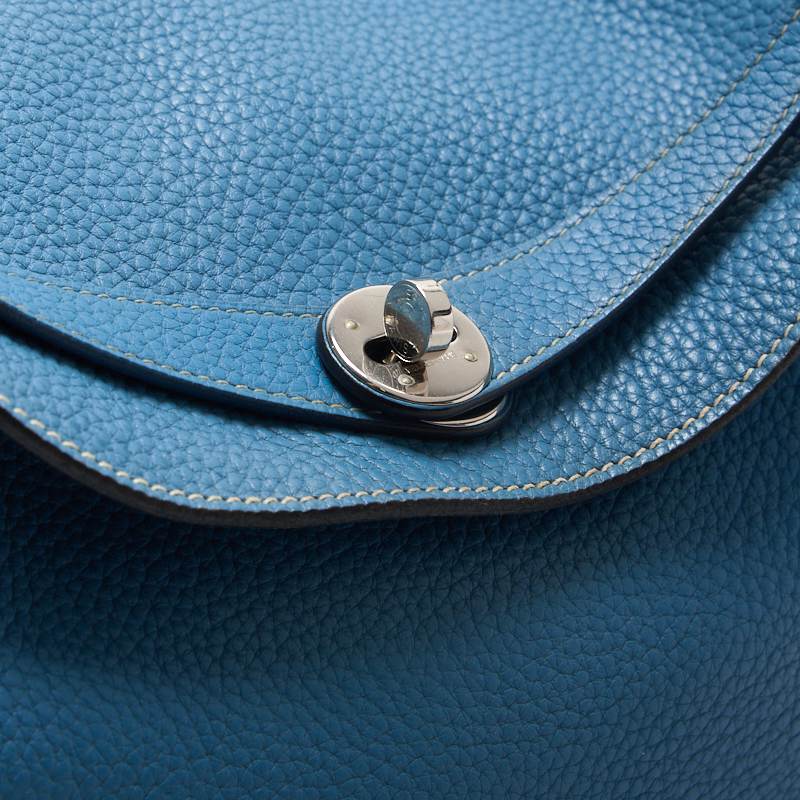 HERMES Lindy 34 Shoulder Bag, Tryon Clemence, Blue Jean, Silver-Tone Hardware, Pre-Owned - Vintage La Charme