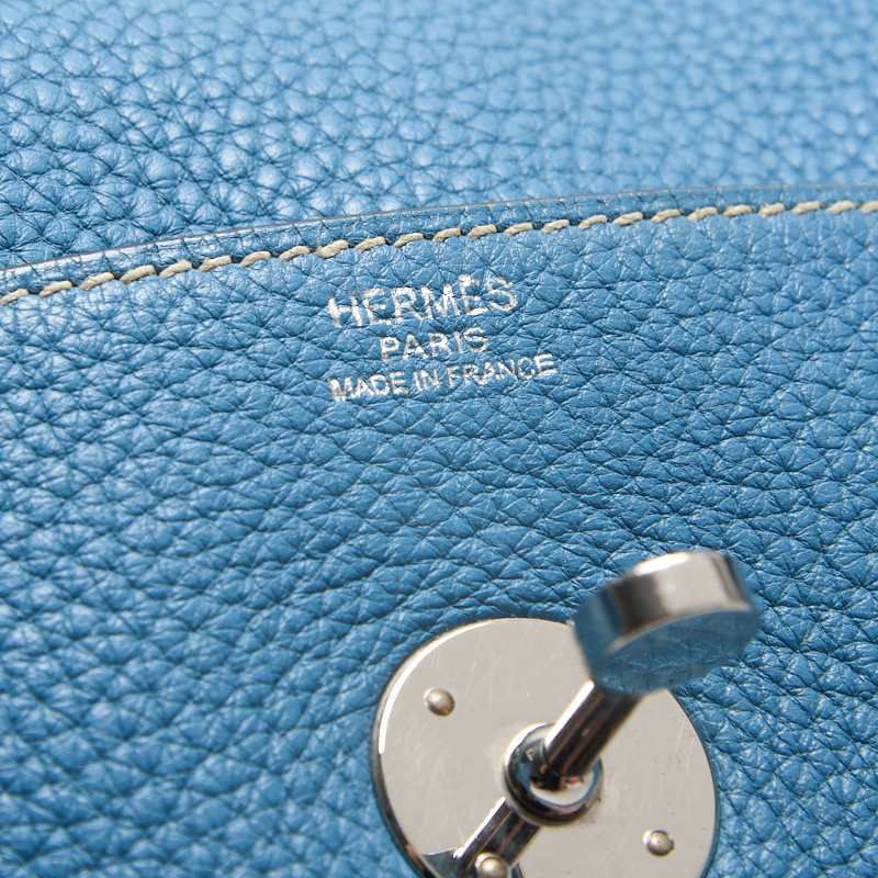 HERMES Lindy 34 Shoulder Bag, Tryon Clemence, Blue Jean, Silver-Tone Hardware, Pre-Owned - Vintage La Charme