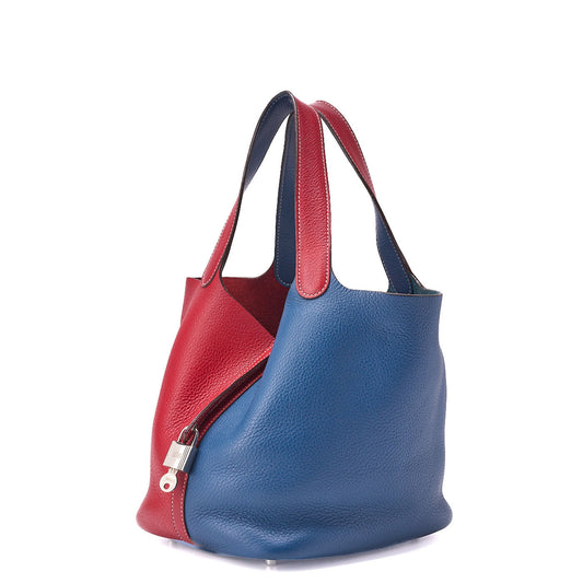 HERMES Handbag Picotin Lock MM Bicolor Clemence Rouge Casaque Gold-Tone Hardware Pre-Owned