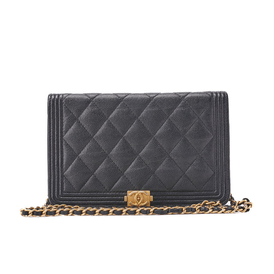 CHANEL Boy Chanel Matelasse Chain Wallet Caviar Skin Black Gold-Tone Hardware Pre-Owned