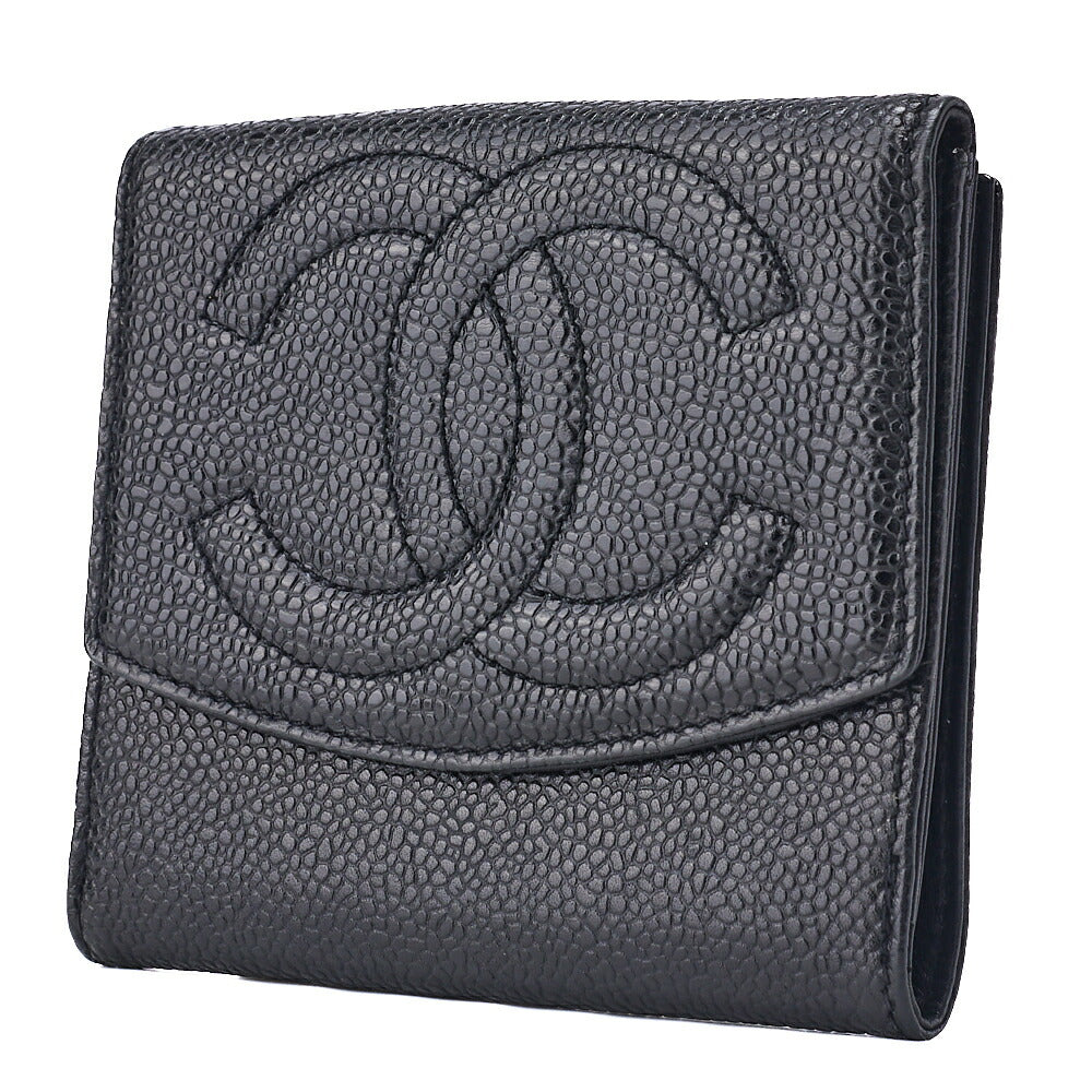 CHANEL Bi-Fold Wallet Coco Mark Caviar Skin Black Gold-Tone Hardware Pre-Owned - Vintage La Charme