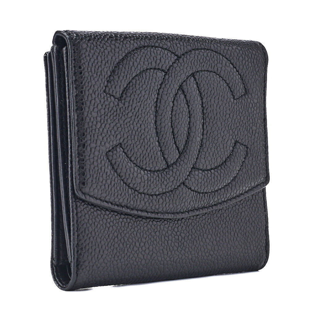 CHANEL Bi-Fold Wallet Coco Mark Caviar Skin Black Gold-Tone Hardware Pre-Owned - Vintage La Charme