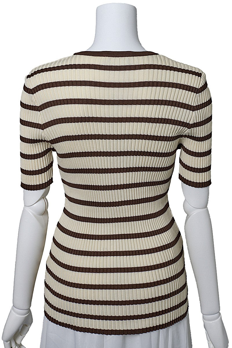 CHANEL T-Shirt, Coco Mark Border, Knit, Cotton, Ivory, Gold-Tone Hardware, Pre-Owned - Vintage La Charme