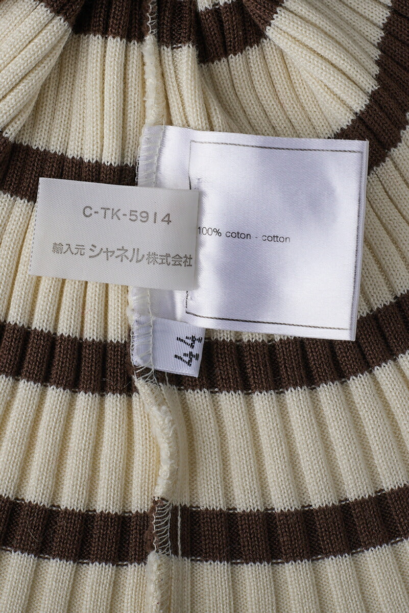 CHANEL T-Shirt, Coco Mark Border, Knit, Cotton, Ivory, Gold-Tone Hardware, Pre-Owned - Vintage La Charme