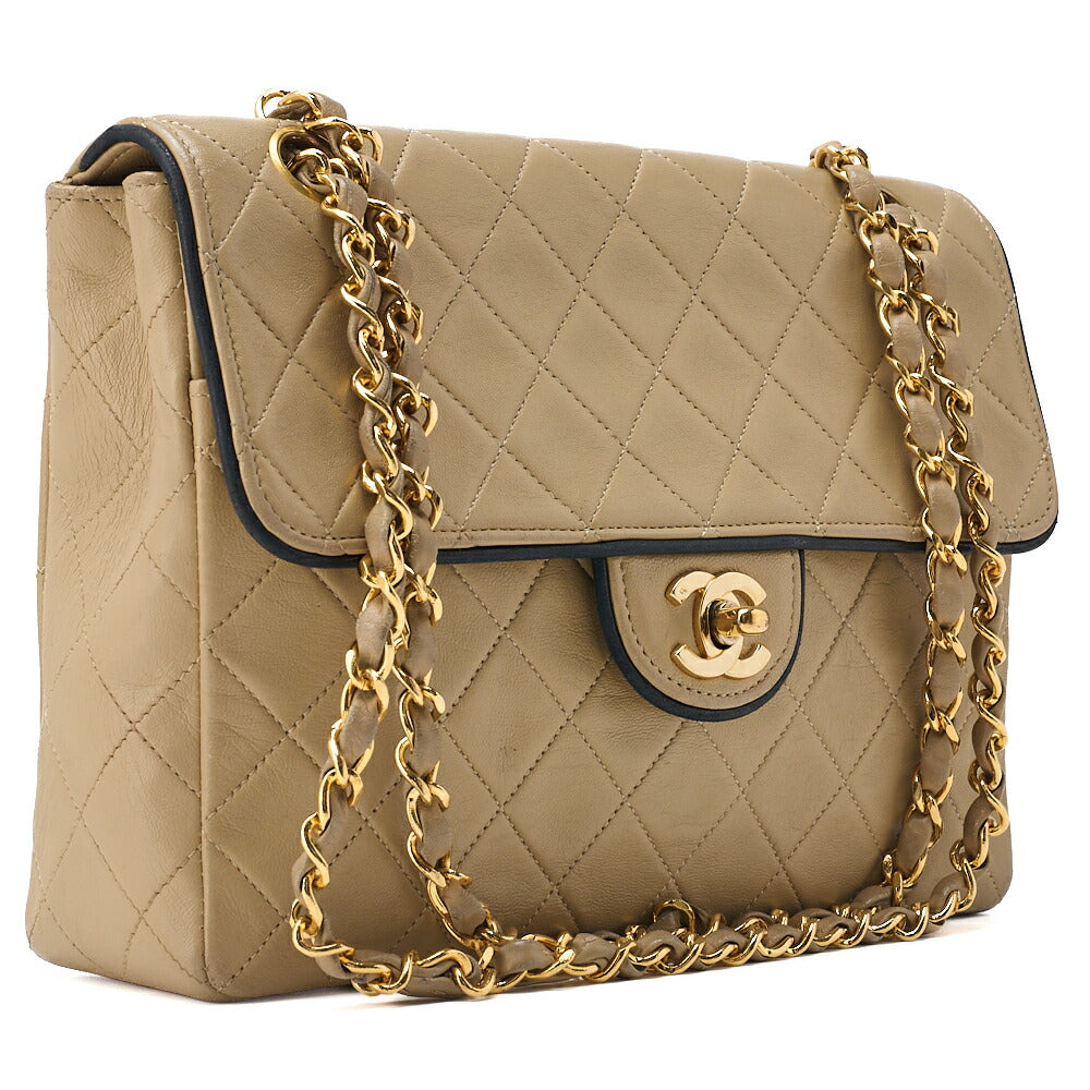 CHANEL Shoulder Bag, Matelasse Turn Lock, Lambskin, Beige, Gold-Tone Hardware, Pre-Owned - Vintage La Charme