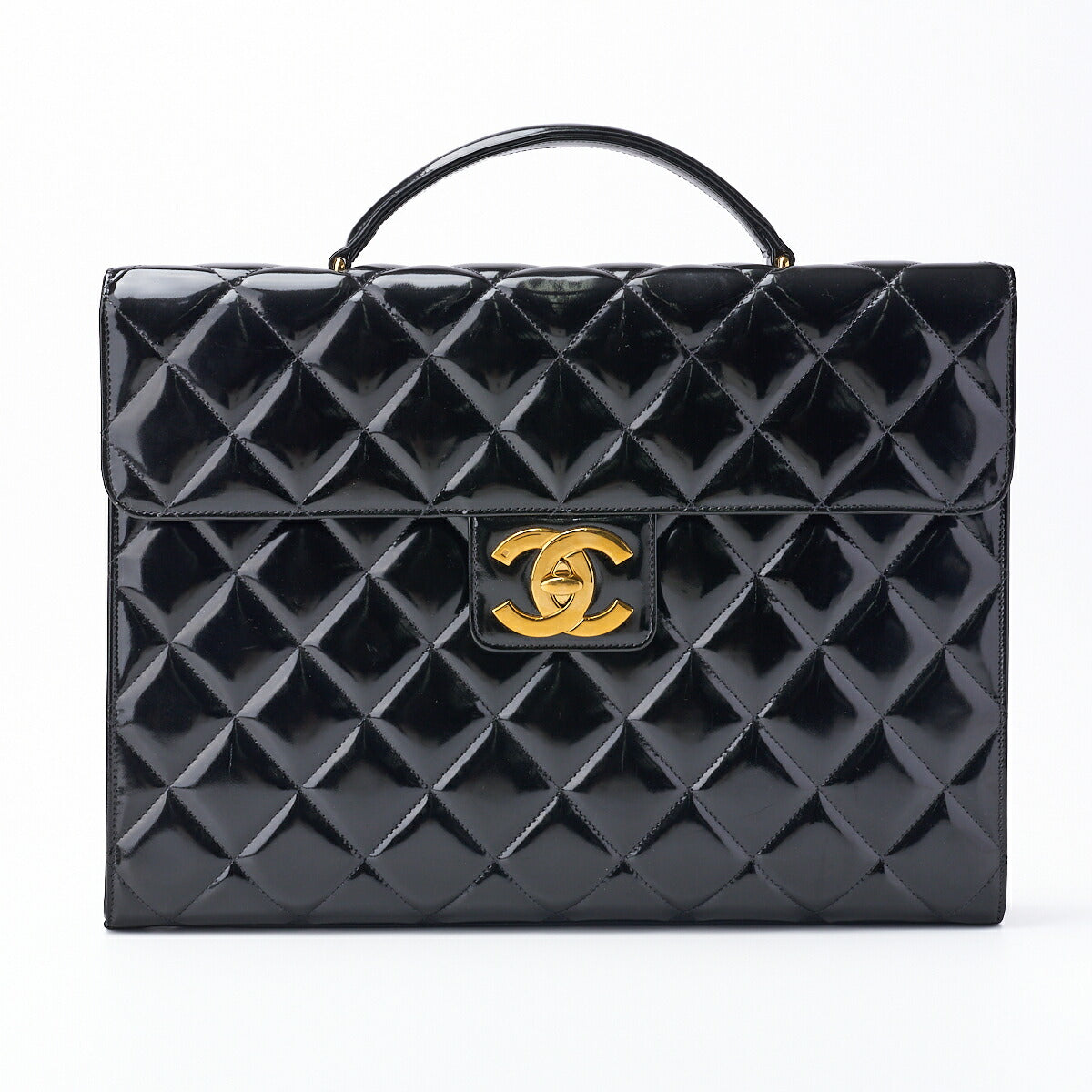 CHANEL Business Bag, Matelasse, Enamel, Black, Gold-Tone Hardware, Pre-Owned - Vintage La Charme
