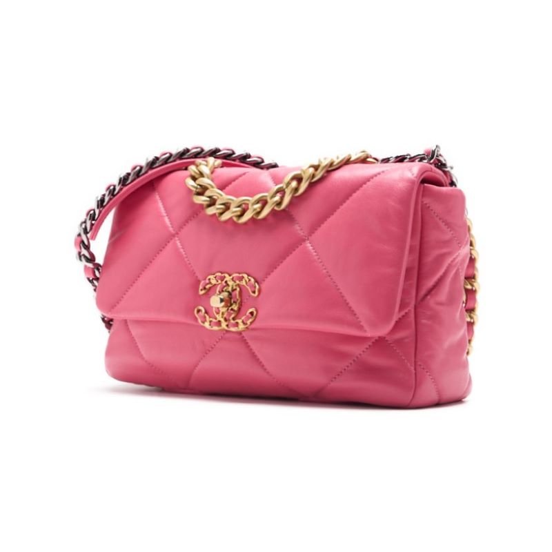 CHANEL 19 Tote Bag Matelasse 2WAY Chain Shoulder Lambskin Pink Gold-Tone Hardware Pre-Owned - Vintage La Charme