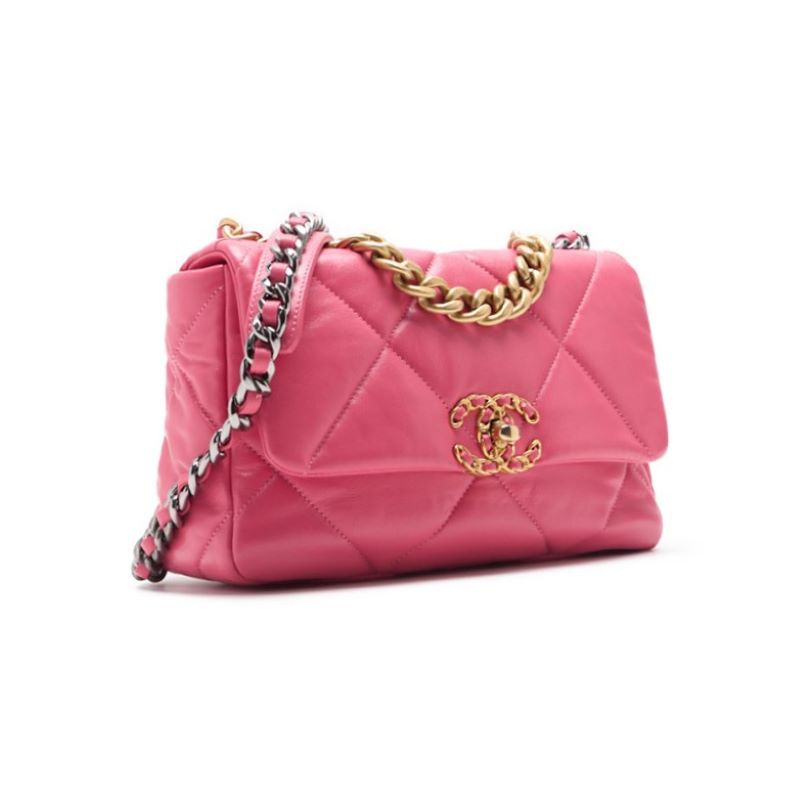 CHANEL 19 Tote Bag Matelasse 2WAY Chain Shoulder Lambskin Pink Gold-Tone Hardware Pre-Owned - Vintage La Charme