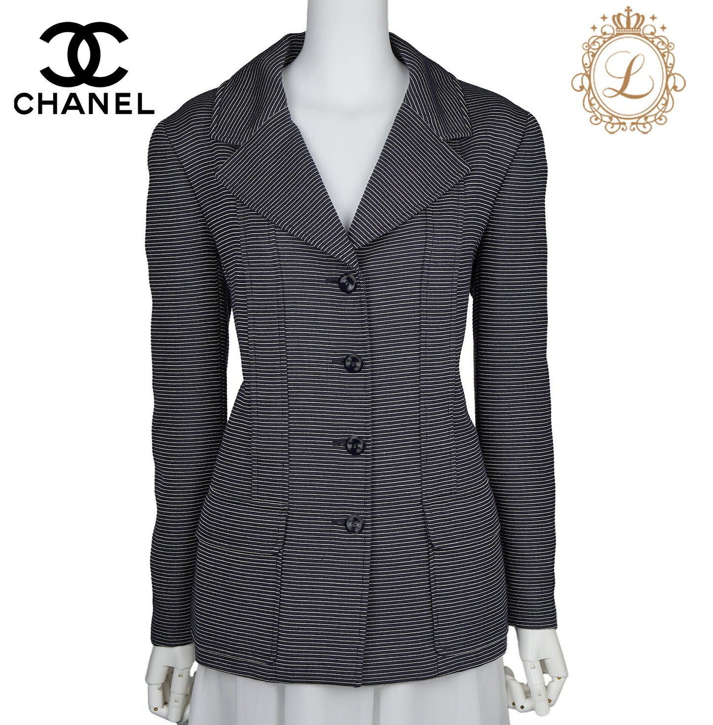 CHANEL Jacket Long Sleeve Coco Button Border Wool Silk Black Gold-Tone Hardware Pre-Owned - Vintage La Charme