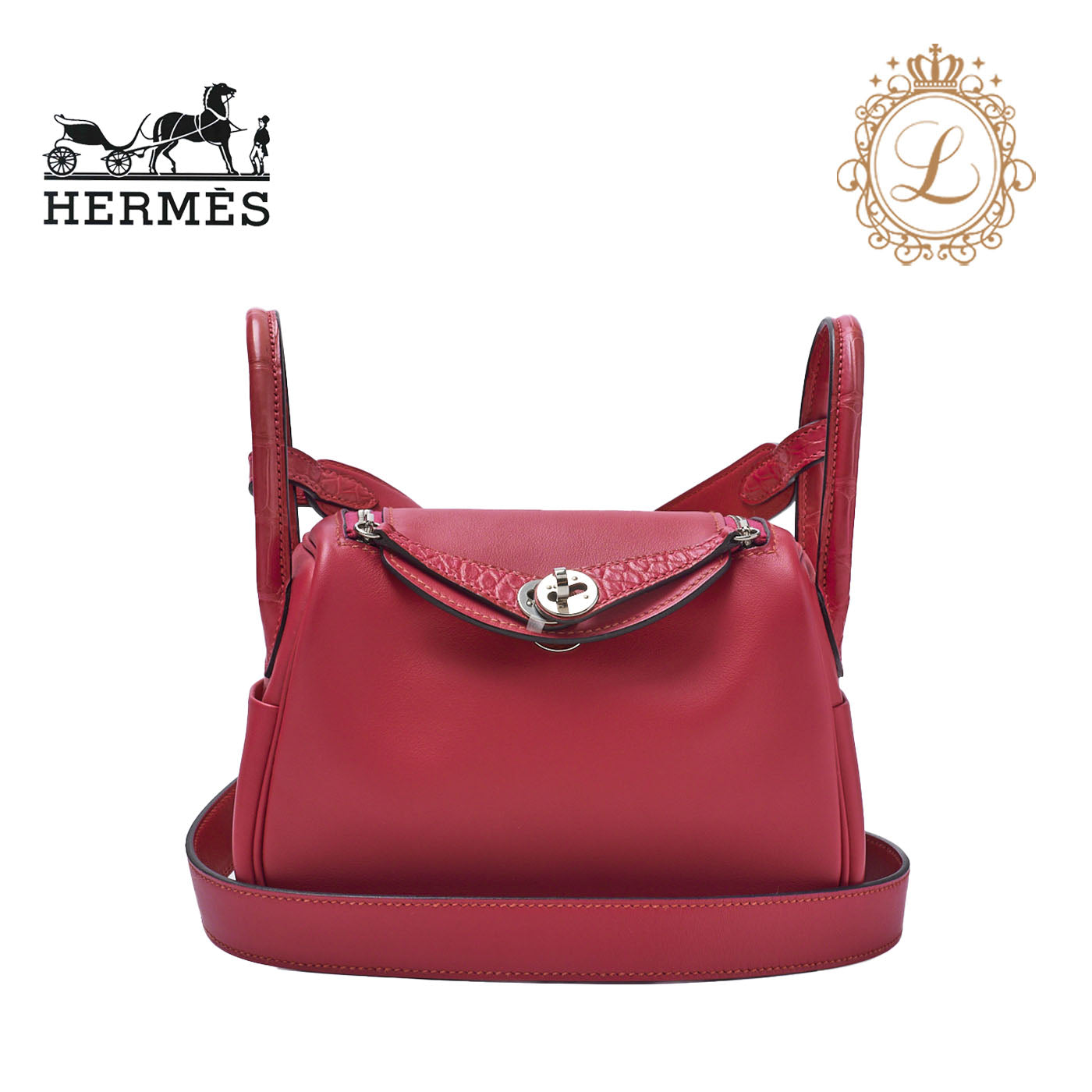 HERMES Mini Lindy 18 2WAY Shoulder Bag Swift Crocodile Rose Shocking Silver-Tone Hardware Pre-Owned - Vintage La Charme
