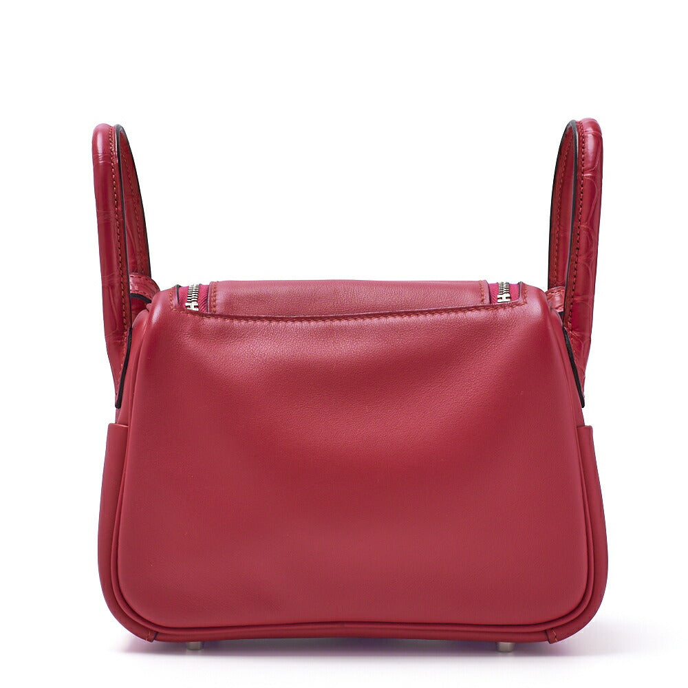 HERMES Mini Lindy 18 2WAY Shoulder Bag Swift Crocodile Rose Shocking Silver-Tone Hardware Pre-Owned - Vintage La Charme