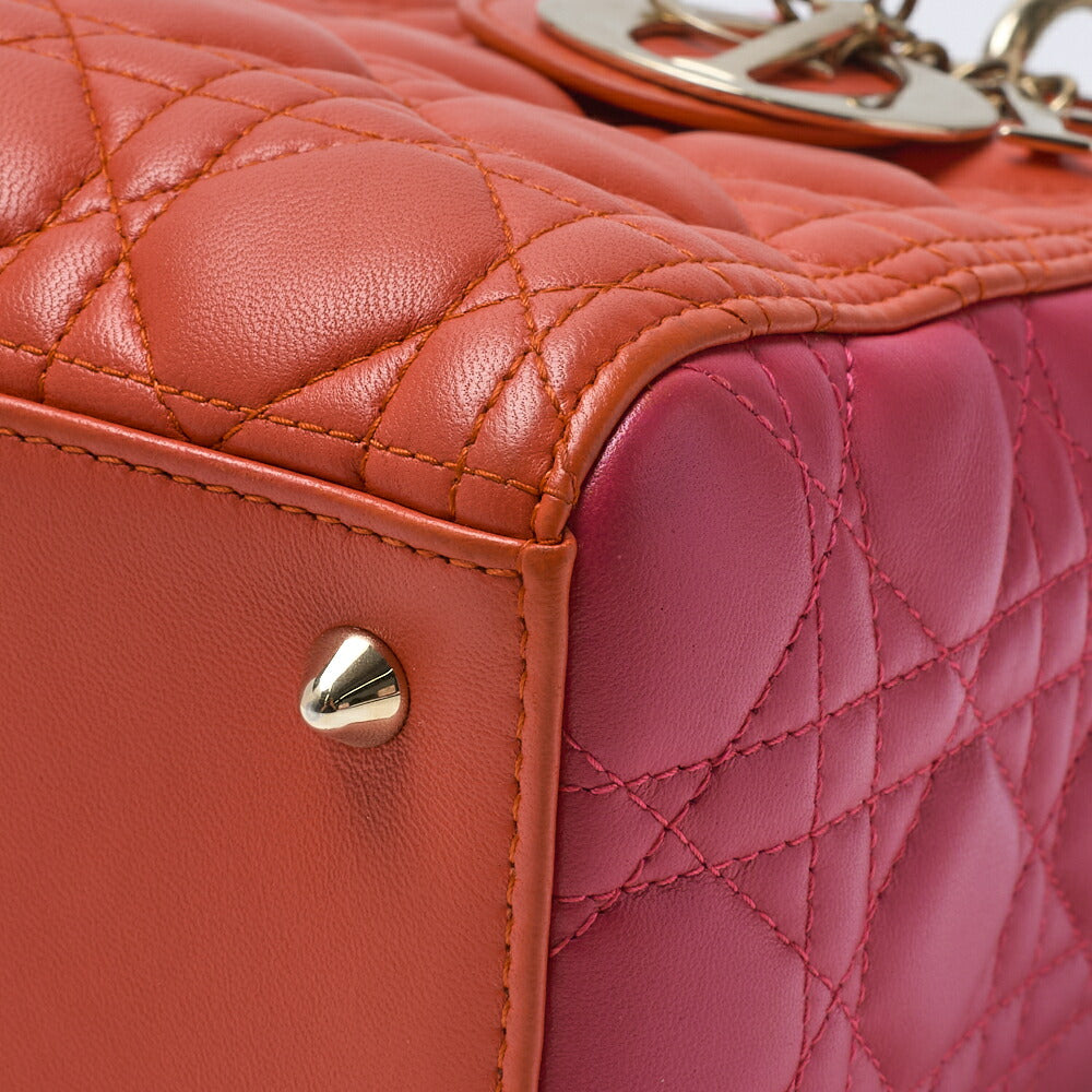 Dior Lady Dior Cannage Bicolor 2WAY Handbag Lambskin Red Gold-Tone Hardware Pre-Owned - Vintage La Charme