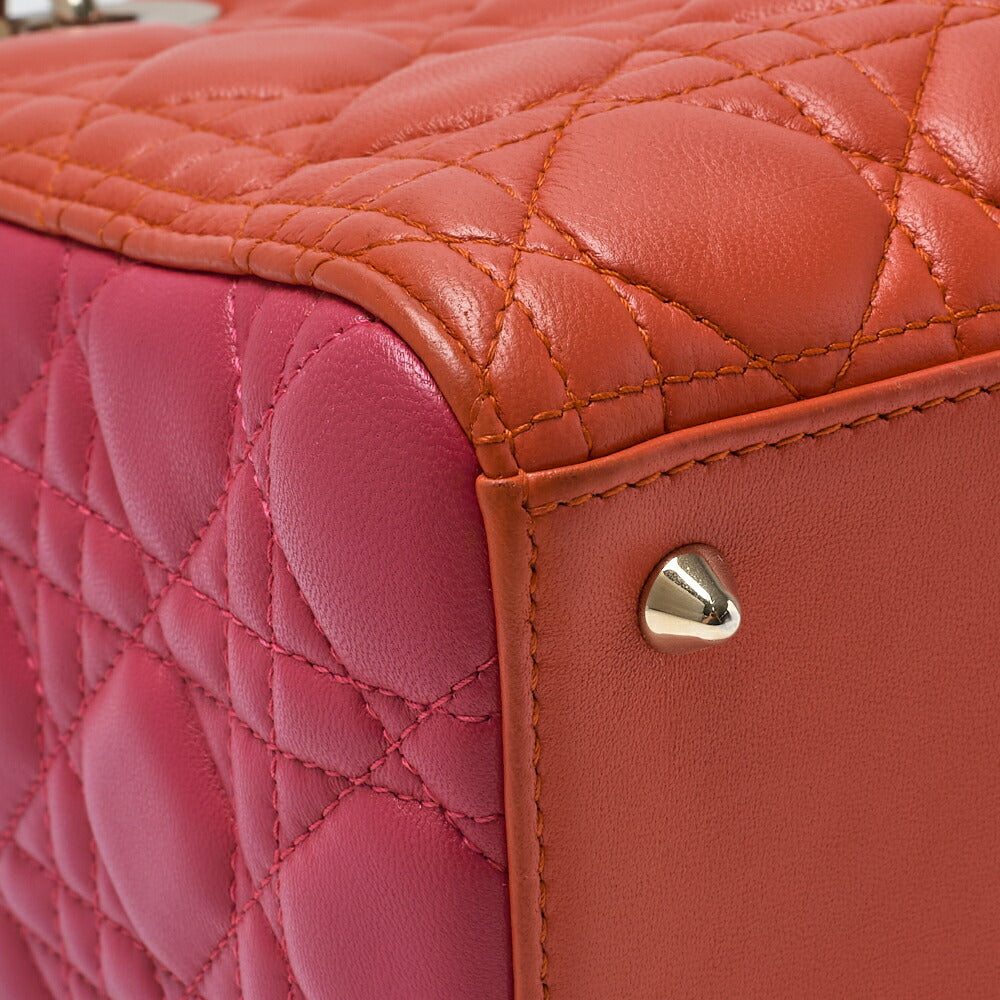 Dior Lady Dior Cannage Bicolor 2WAY Handbag Lambskin Red Gold-Tone Hardware Pre-Owned - Vintage La Charme