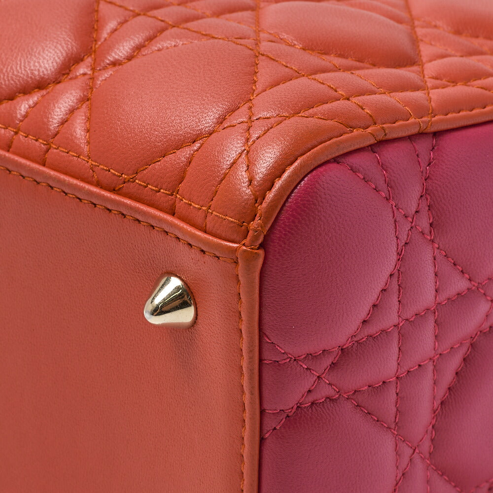 Dior Lady Dior Cannage Bicolor 2WAY Handbag Lambskin Red Gold-Tone Hardware Pre-Owned - Vintage La Charme