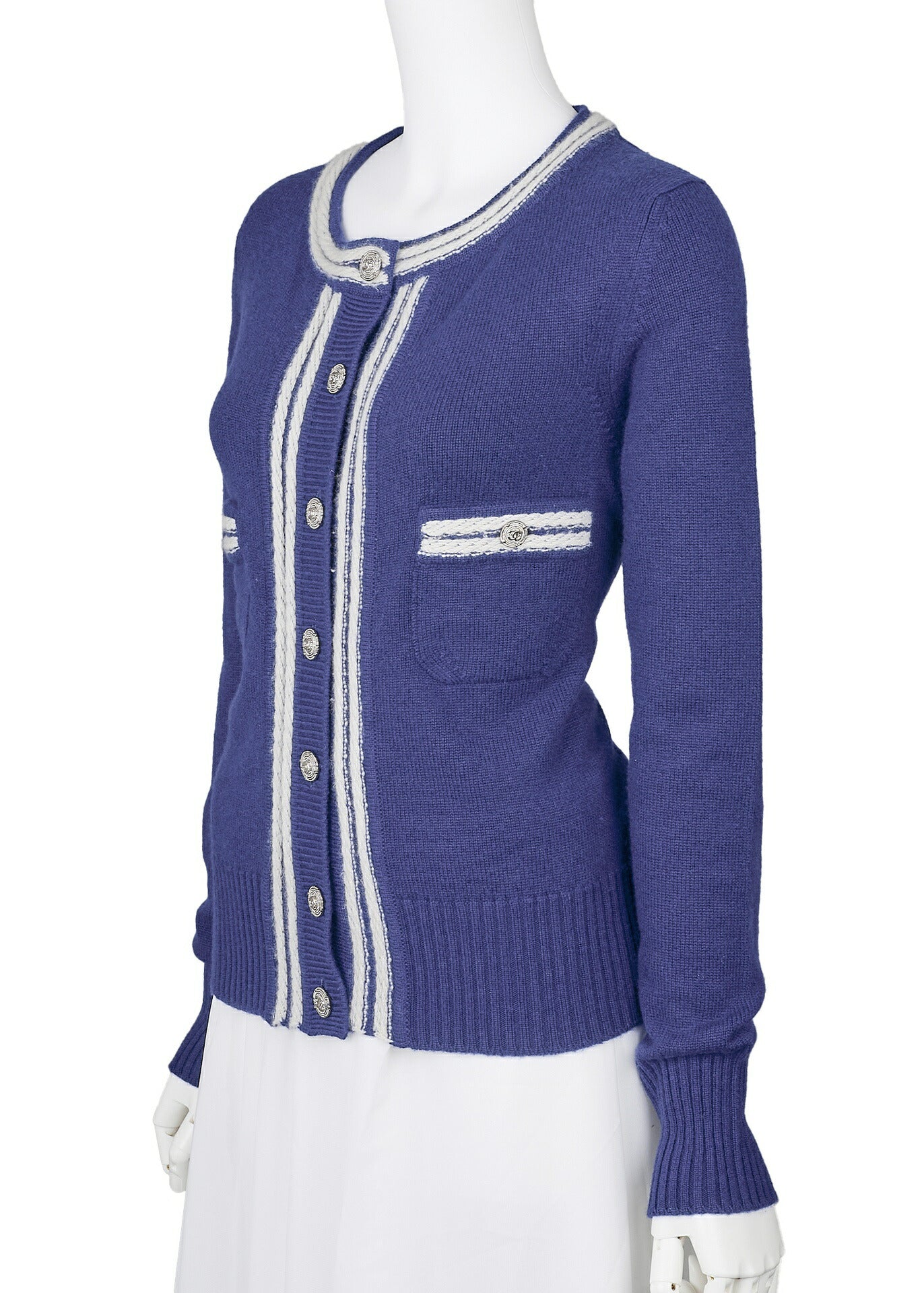 CHANEL Cardigan Outerwear Jacket, Coco Button, Cashmere, Navy, Gold-Tone Hardware, Pre-Owned - Vintage La Charme