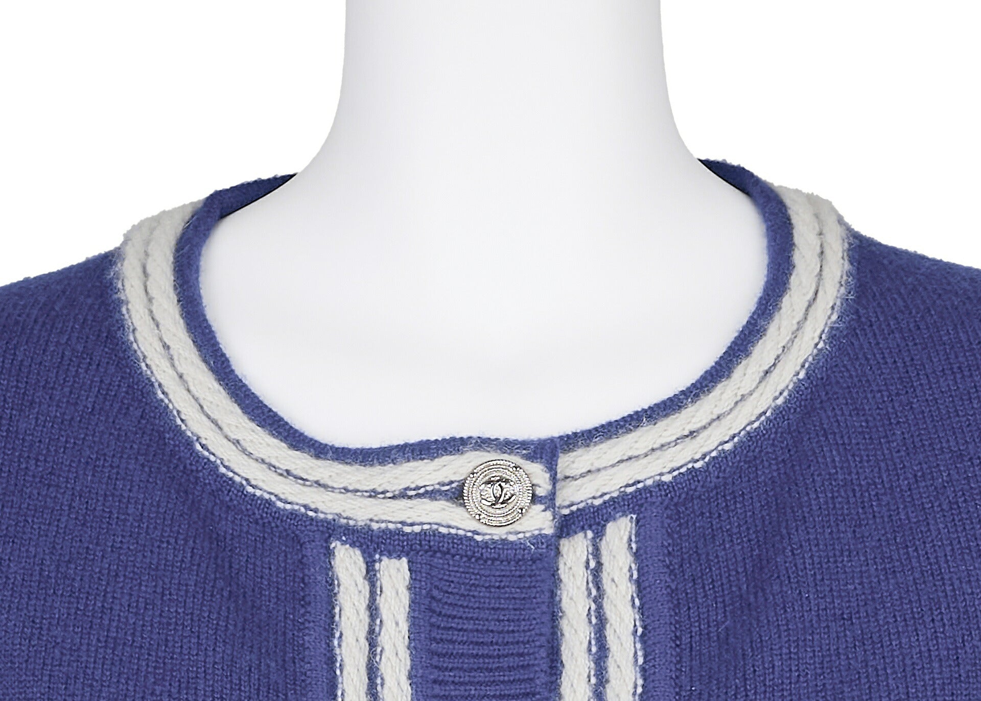 CHANEL Cardigan Outerwear Jacket, Coco Button, Cashmere, Navy, Gold-Tone Hardware, Pre-Owned - Vintage La Charme