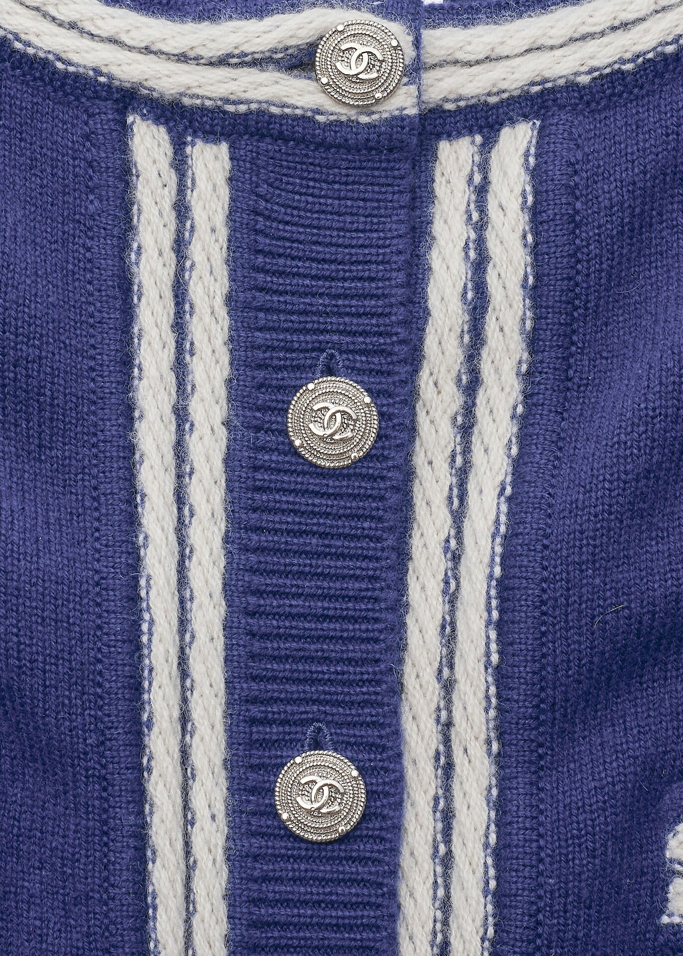 CHANEL Cardigan Outerwear Jacket, Coco Button, Cashmere, Navy, Gold-Tone Hardware, Pre-Owned - Vintage La Charme