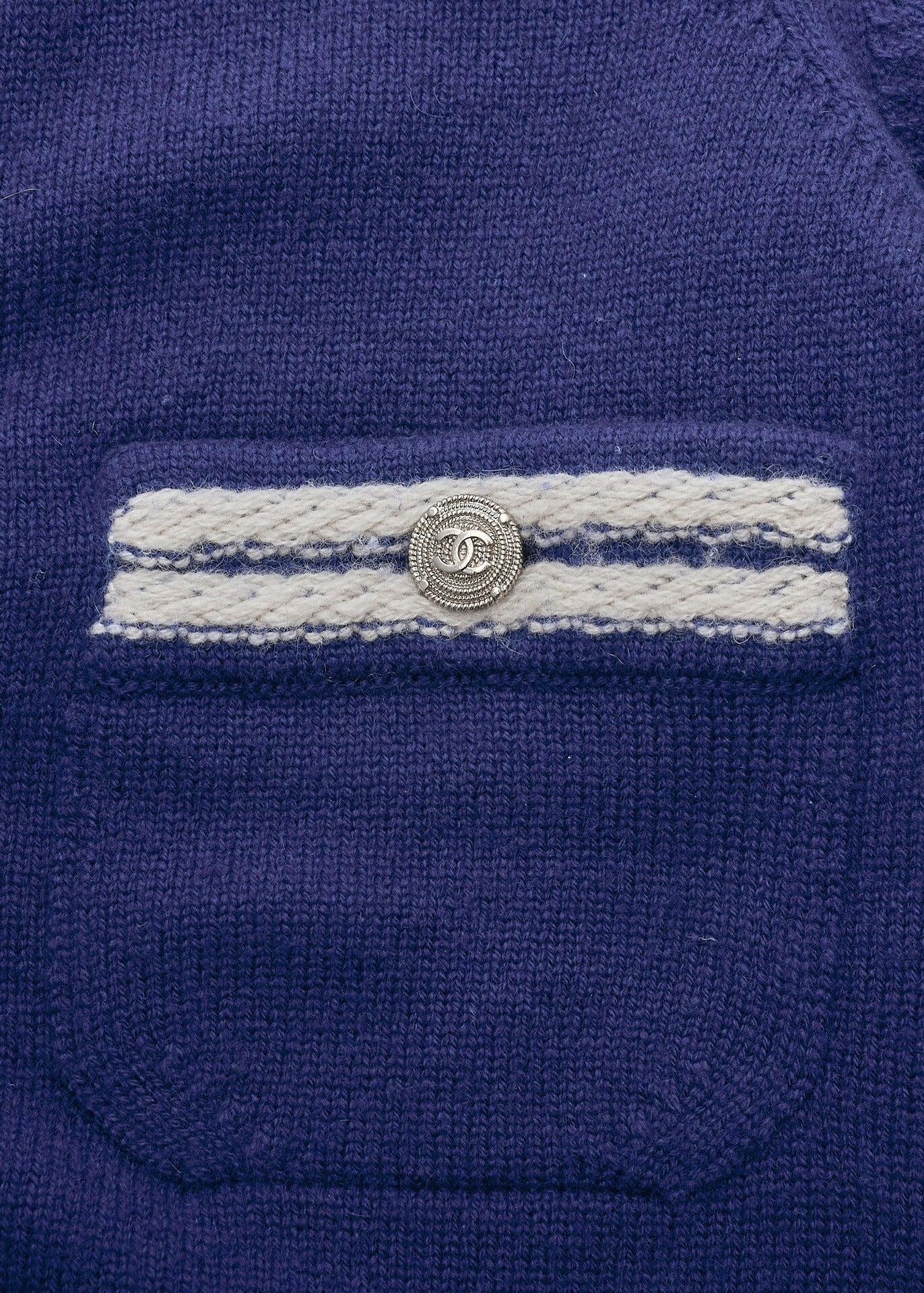 CHANEL Cardigan Outerwear Jacket, Coco Button, Cashmere, Navy, Gold-Tone Hardware, Pre-Owned - Vintage La Charme