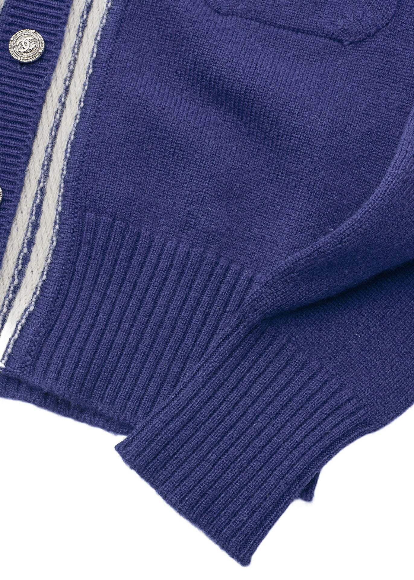 CHANEL Cardigan Outerwear Jacket, Coco Button, Cashmere, Navy, Gold-Tone Hardware, Pre-Owned - Vintage La Charme